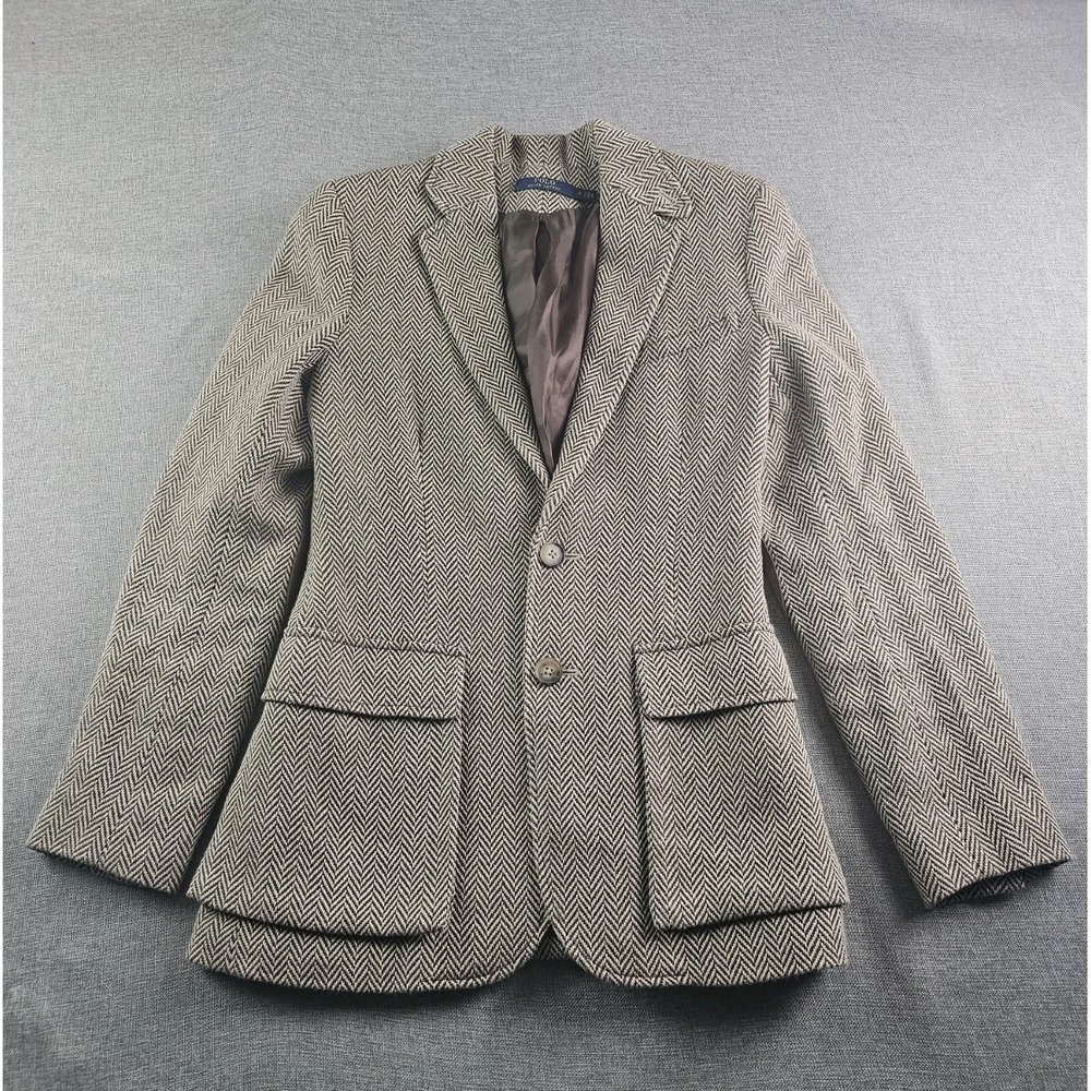 Polo Ralph Lauren Tweed Blazer Womens 2 Elbow Patch Silk Linen Blend Equestrian